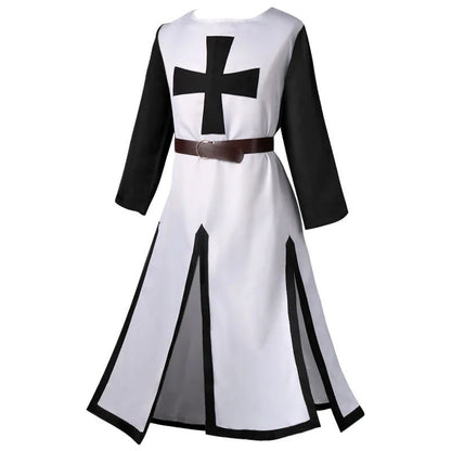 Men's Medieval Templar Knight Surcoat Set Renaissance Warrior Tunic Cloak with Belt Halloween Cosplay Outfit