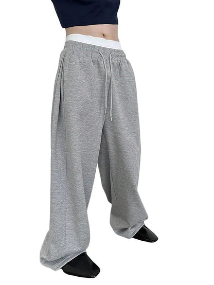 European and American men's waist trousers waist drawstring straight wide-leg loose trousers sports trousers pocket men pants