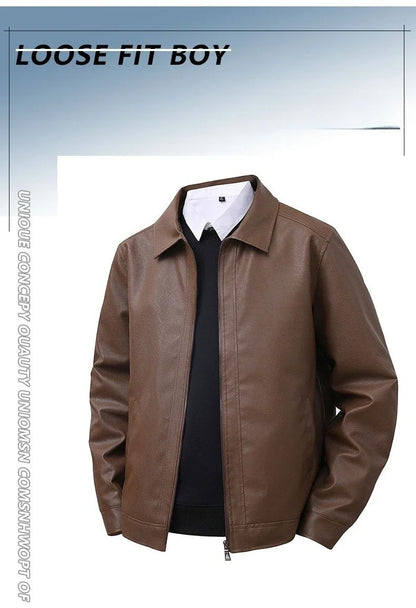 Men's New Leather Jacket Mens Top Windproof Casual Jacket Spring and Autumn Slim Fit Lapel Casual Jacket Bomber Coat