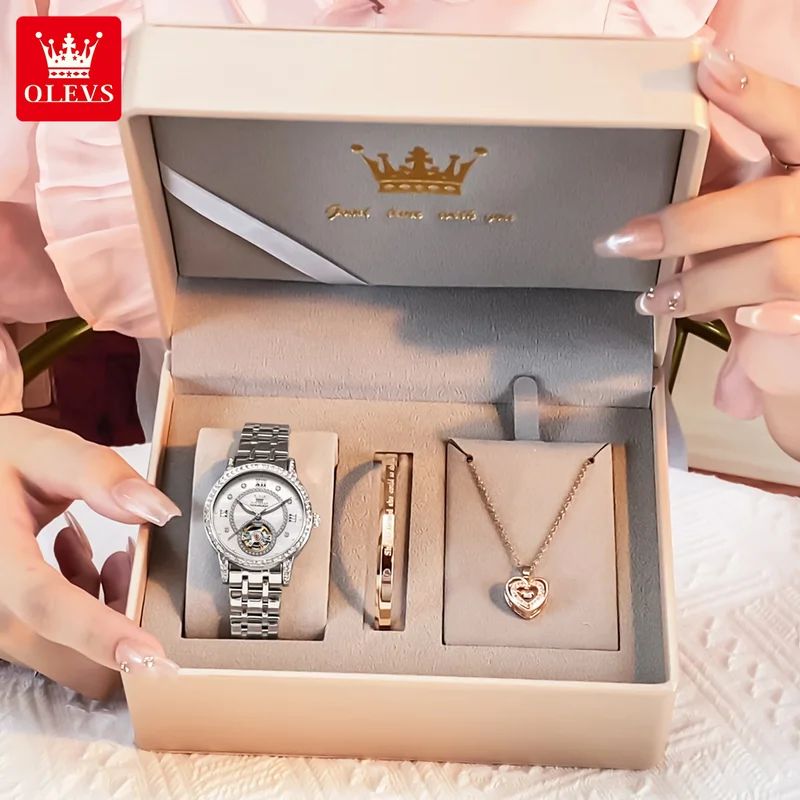 OLEVS Hollow Women's Watch Fully Automatic Mechanical Watch Luxury Diamond Inlaid Starry Sky Elegant Women's Brand Watch  7036