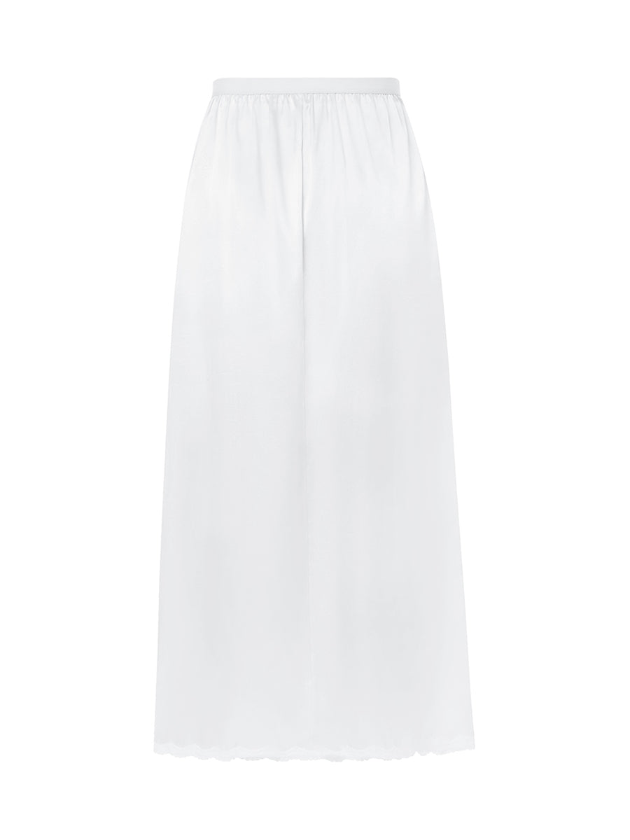 Elastic Waist Inner Lining Midi Skirt Women Solid Color Satin Half Slip Underskirt Long Underskirt for Ladies White/Black/Yellow