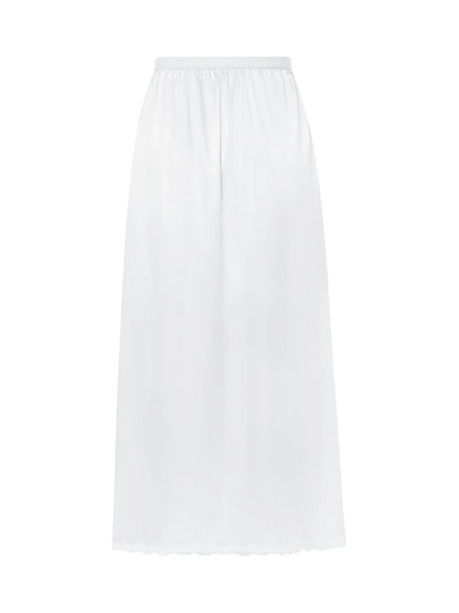 Elastic Waist Inner Lining Midi Skirt Women Solid Color Satin Half Slip Underskirt Long Underskirt for Ladies White/Black/Yellow