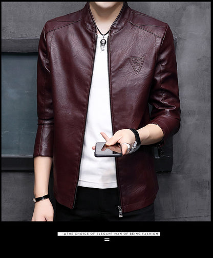 Mens Biker Leather Jacket 2023 Autumn New Men's Fashion Trend Decorative Motorcycle Leather Coat