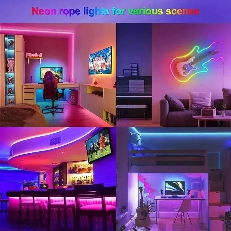 5V USB RGBIC Neon LED Strip Lights with Bluetooth APP Control Music Sync Waterproof Flexible Tape for Gaming Room Party Decor