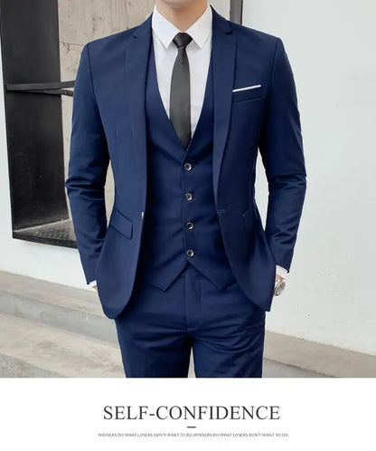 Suit S-7XL (Blazer+ Waistcoat + Trousers) Men's Fashion Business Dinner Gentleman Slim British-style Evening Dress Group Suit