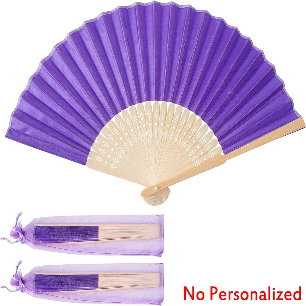 10-60Pcs Personalized Engraved Multicolor Folding Silk Hand Fan with Organza Gift Bag Wedding Party Supplies Bulk Purchase Boda