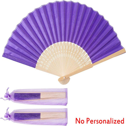 10-60Pcs Personalized Engraved Multicolor Folding Silk Hand Fan with Organza Gift Bag Wedding Party Supplies Bulk Purchase Boda