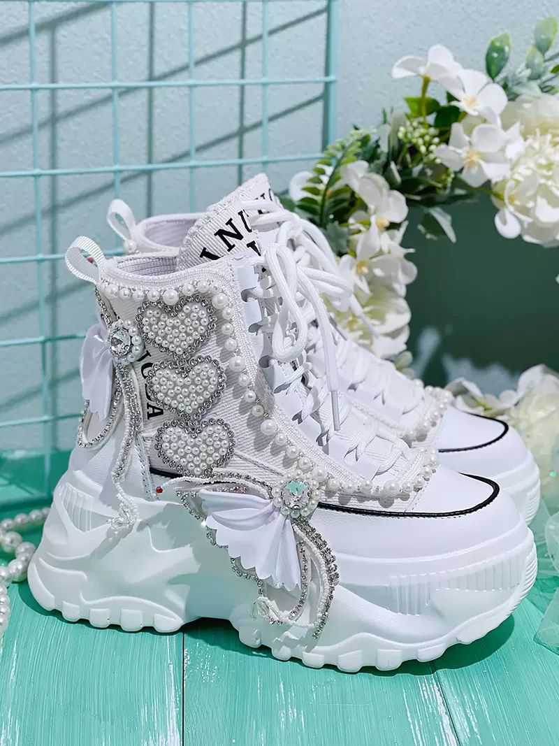 Fashion Women's Shoes Spring Casual Thick Sole 8cm Designer Sneakers Girls Lace-up Ladies Casual Shoes Women Sneakers