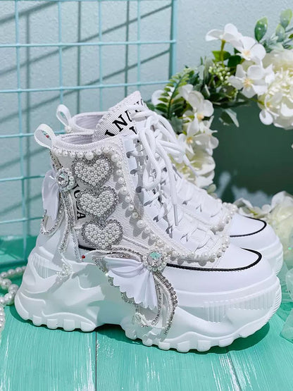 Fashion Women's Shoes Spring Casual Thick Sole 8cm Designer Sneakers Girls Lace-up Ladies Casual Shoes Women Sneakers