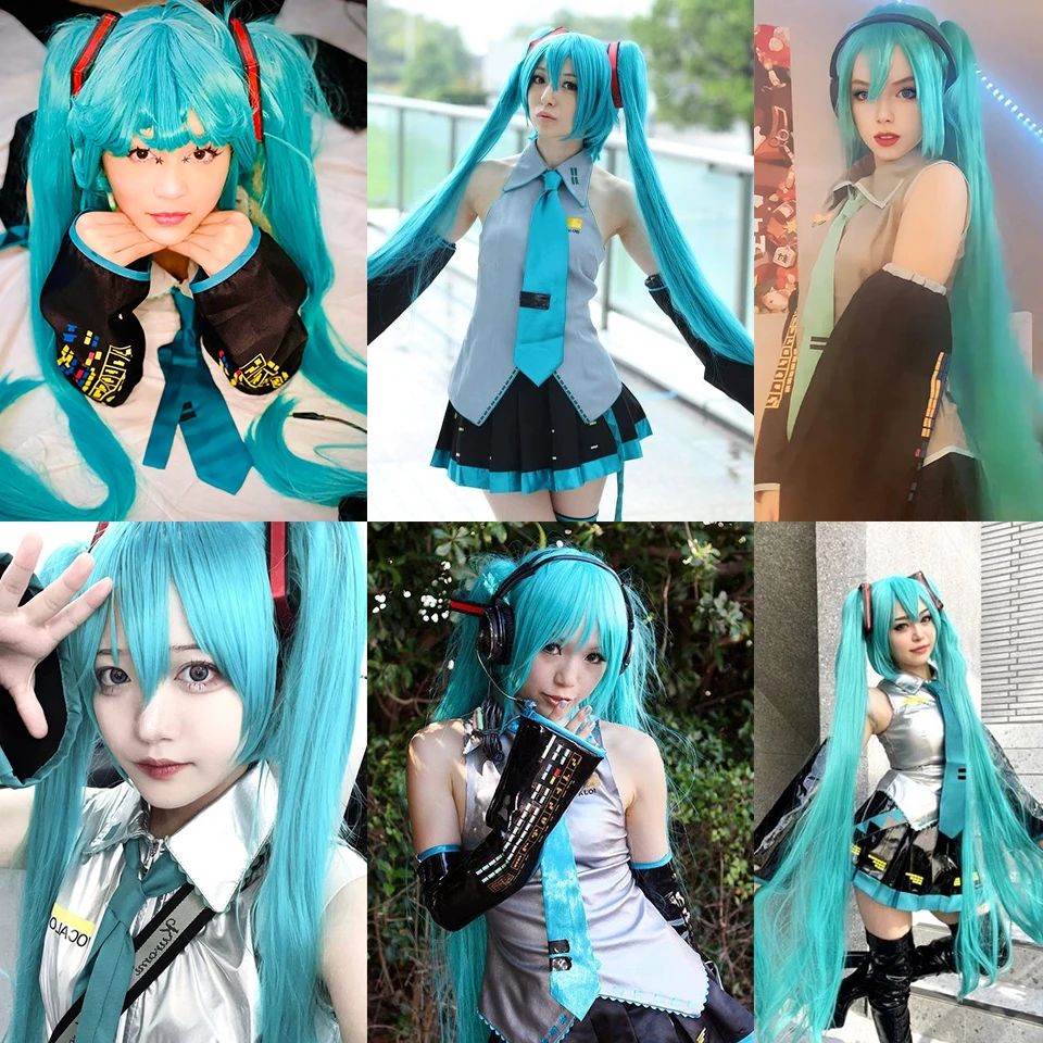 Long Synthetic Hair Clips 2 Ponytails Lolita Green Pink Heat Resistant Party Wigs Synthetic Hair Hatsune Miku Wig Cosplay