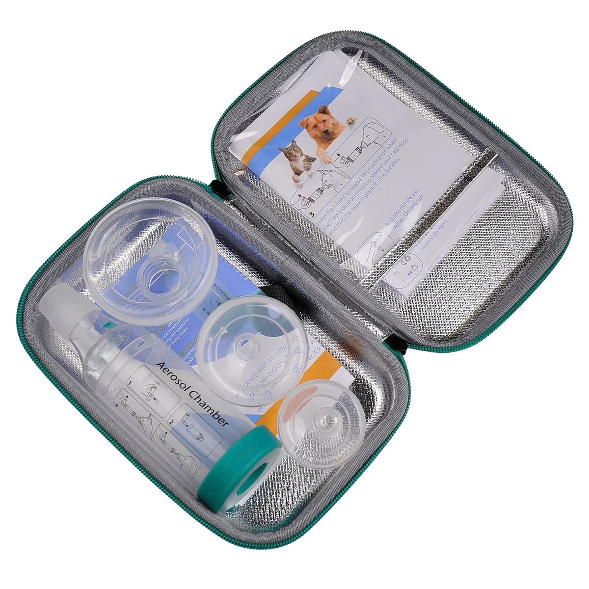 Espaçador de Câmara de Nebulizador Veterinário para Pets - Ferramenta Inaladora com 2 Máscaras Faciais de Silicone para Cães e Gatos