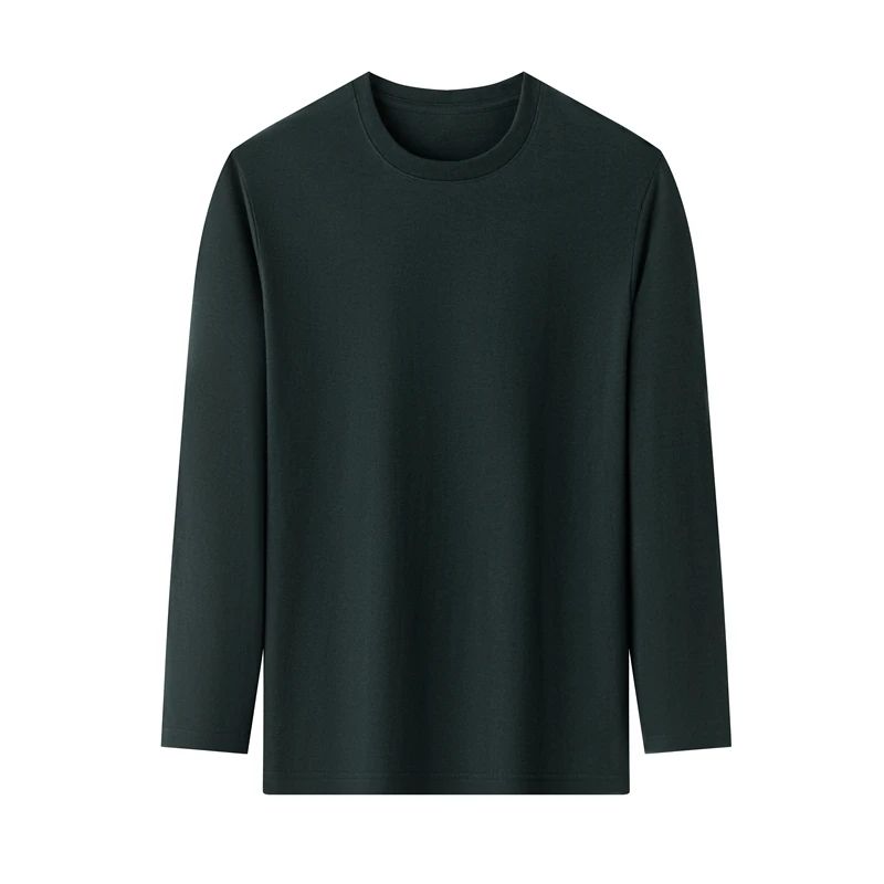 Men's Solid Color round Neck Long Sleeve T-Shirt Cotton Summer Comfortable Breathable Casual Top in Various Colors
