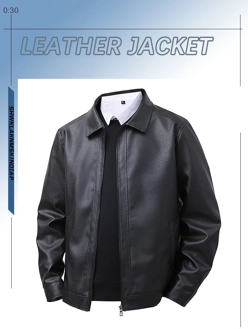 Men's New Leather Jacket Mens Top Windproof Casual Jacket Spring and Autumn Slim Fit Lapel Casual Jacket Bomber Coat