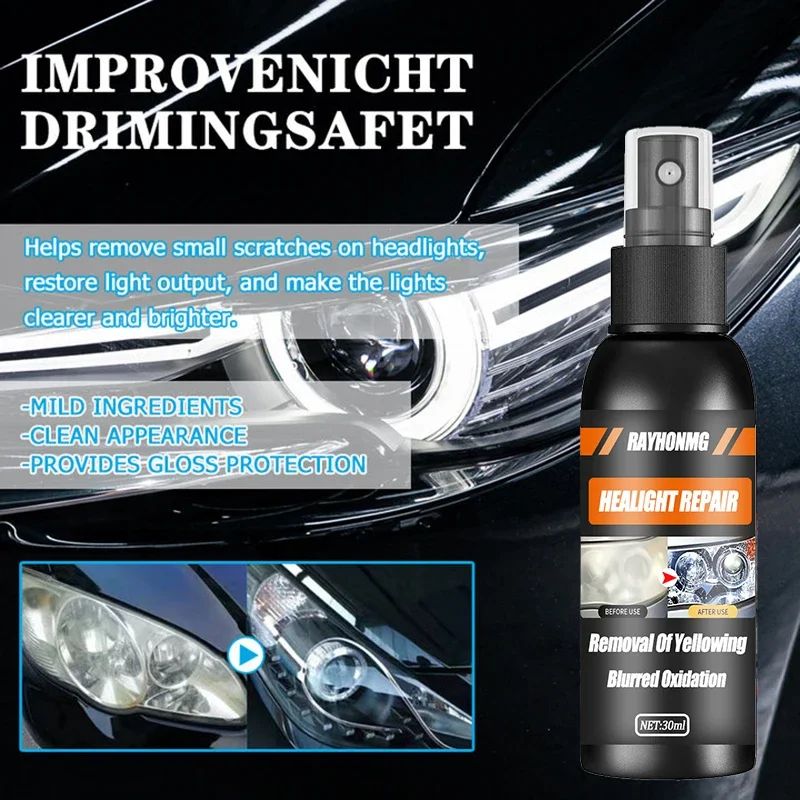 Spray Restaurador de Faróis para Carro Revestimento Anti-Oxidação Agente Polidor de Lâmpadas de Carro Restauração de Arranhões Limpeza de Sujeira