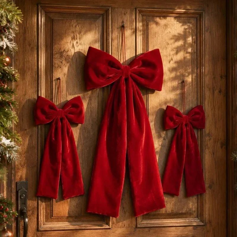 Large Size Bowknot Pendant Hanging Xmas Ornament DIY Home Party Christmas Tree Decorations Velvet Bow Burgundy Style Supplies