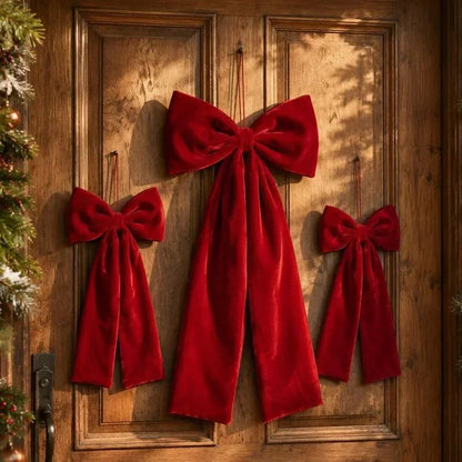 Large Size Bowknot Pendant Hanging Xmas Ornament DIY Home Party Christmas Tree Decorations Velvet Bow Burgundy Style Supplies