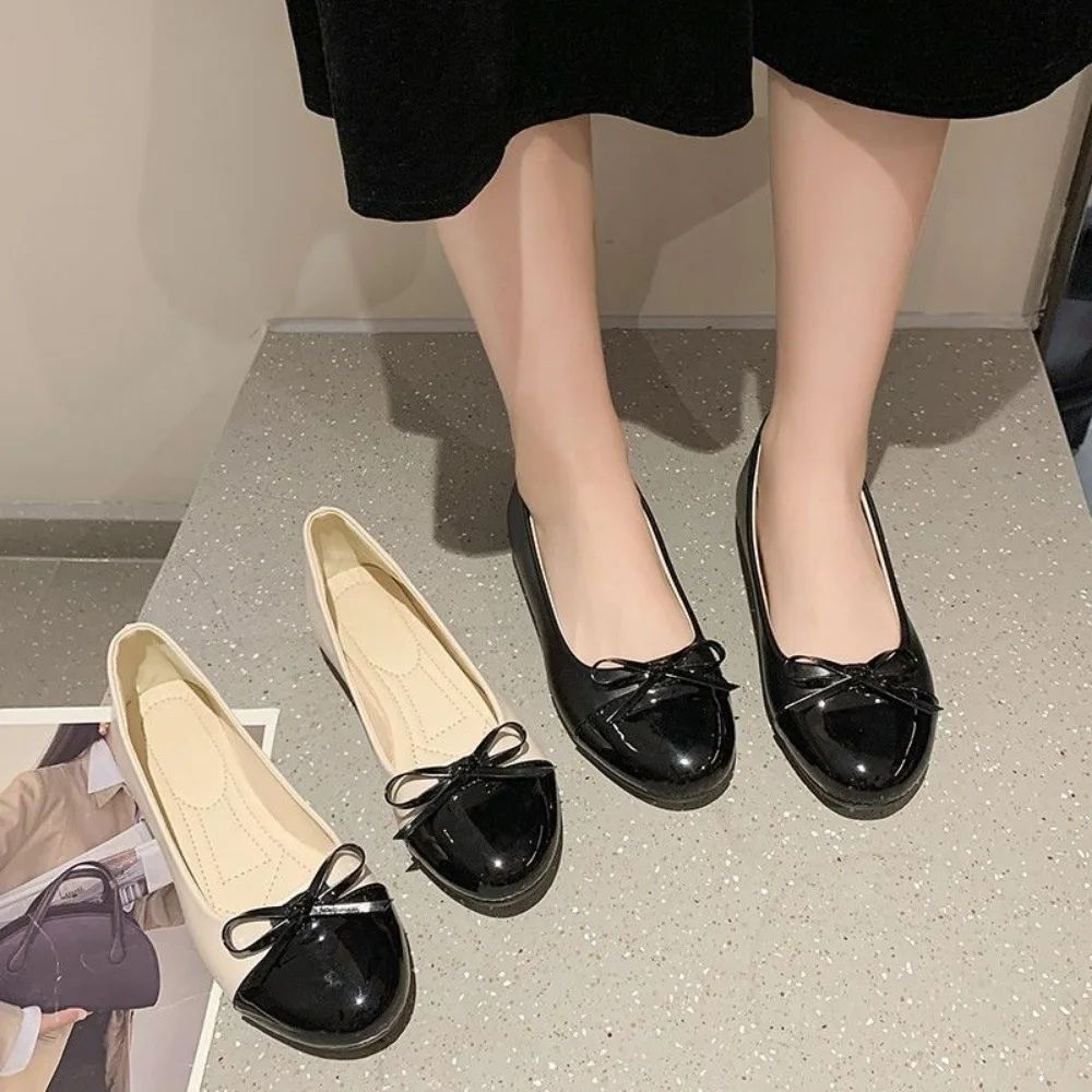 Ballerina Mother's Shoes Women's Flat Shoes Comfort Non-slip Ladies Loafers Leather Flats Elegant Bowknot Women's Single Shoes