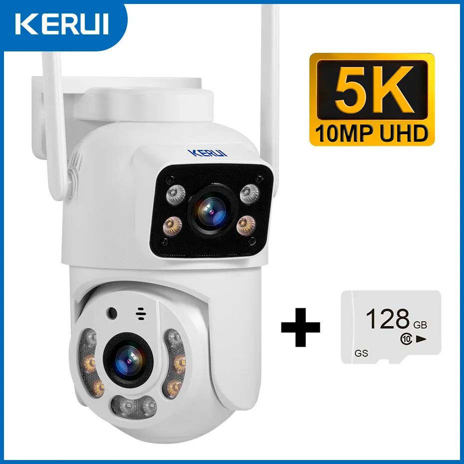 KERUI Dual Lens HD 10MP 5K PTZ Wifi IP Camera Wireless Outdoor CCTV Audio Video Surveillance Camera Night Vision Free AI Detect