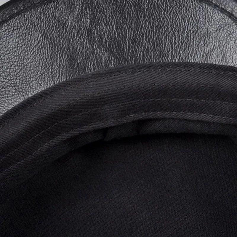 Chapéus Masculinos/Femininos de Inverno em Couro Genuíno Azul-Marinho Unissex Europeu/Americano Streetwear Bonés Pretos Ajustados com Cinto Outdoor Gorro