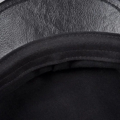 Chapéus Masculinos/Femininos de Inverno em Couro Genuíno Azul-Marinho Unissex Europeu/Americano Streetwear Bonés Pretos Ajustados com Cinto Outdoor Gorro