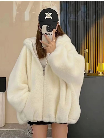 Winter New Short Fur Lined Leather Jacket Women's Hat Integrated Eco-friendly Lamb Fur Vest Women's Regular Style Coat
