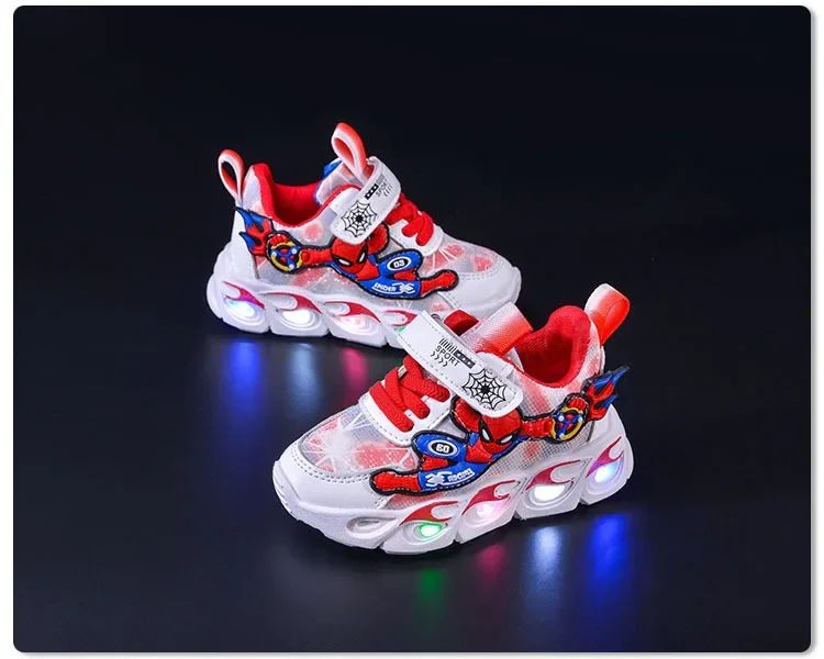 Disney Fashion Spiderman Baby Boys Spring/Autumn Lighted Trendy Kids Boy Sports Casual Children's Sneakers