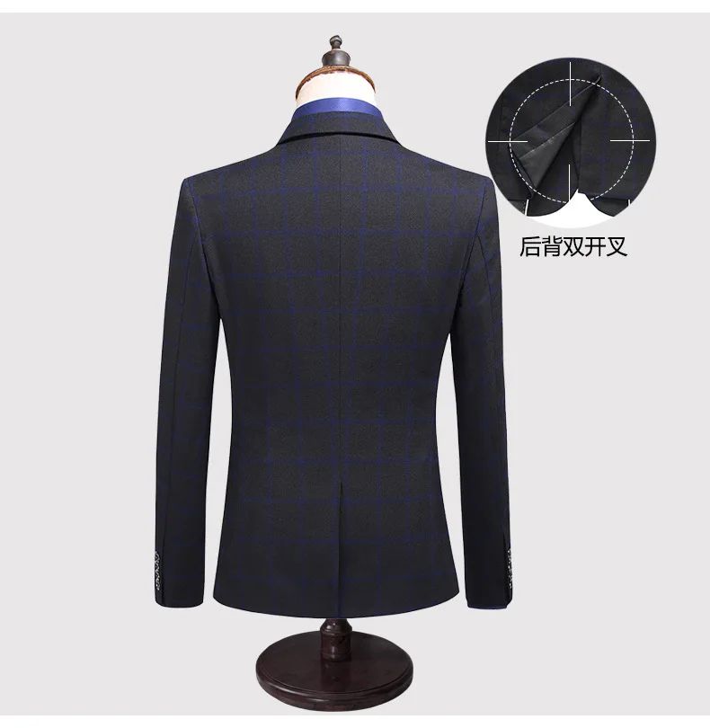 Suit (blazer+vest+pants) Man Fashion Business British Grid Trend Style Casual Hosting Slim Wedding Work Conjunto Hombre