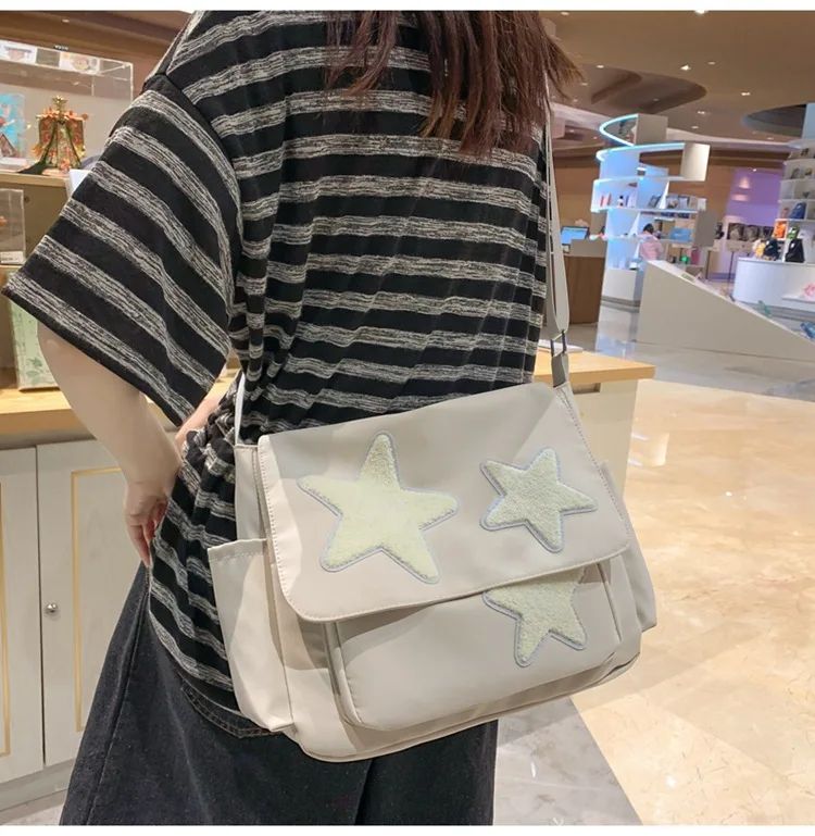 Women Star Pattern Y2k Messenger Bag Casual Tote Lady Simple Large Capacity Shoulder Bag Girl Travel School Bookbag Handbag