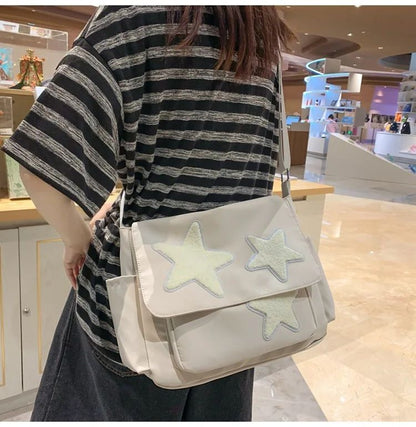 Women Star Pattern Y2k Messenger Bag Casual Tote Lady Simple Large Capacity Shoulder Bag Girl Travel School Bookbag Handbag