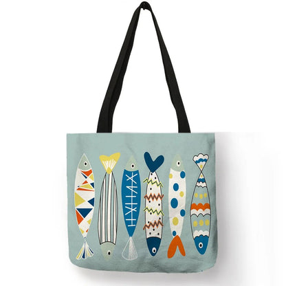 Creative Personalized Tote Bag Colorful Geometric Fish Pattern Printing Handbag Fashion Unisex Practical Casual Travel Package