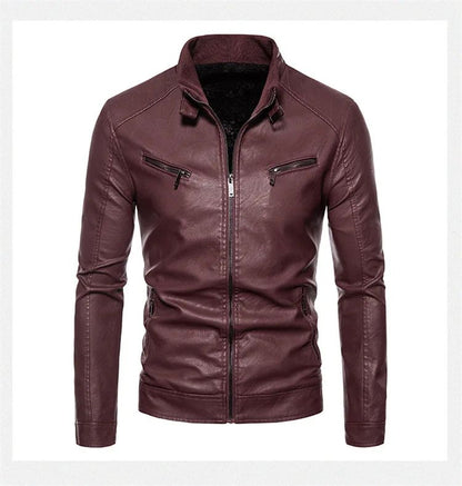 New Men's PU Leather Jacket Motorcycle Style Stand Collar Youth Fashion Outerwear Casual Male Coat Teenage Boy's Biker Vest
