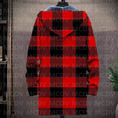Men's Retro Print Plush Thick Long-Sleeved Coat Cardigan Christmas Grid Art 3D Prined Fleece  Overcoat Unisex Thick Warm Jacket