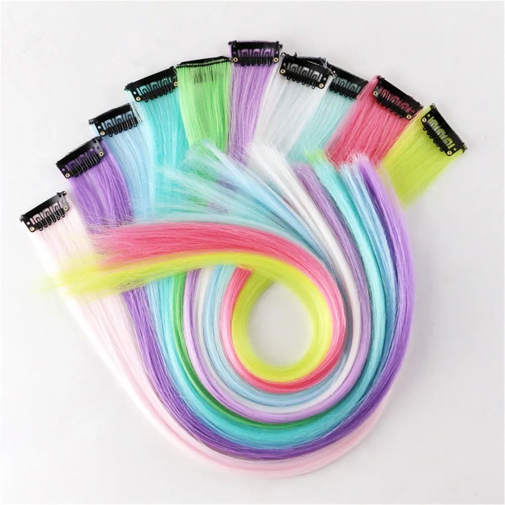 Extensões de Cabelo Presilha Luminosas Neon, 9 peças, para Festas, Festivais, Natal, que Brilham no Escuro, Acessórios de Cabelo Sintéticos para Mulheres