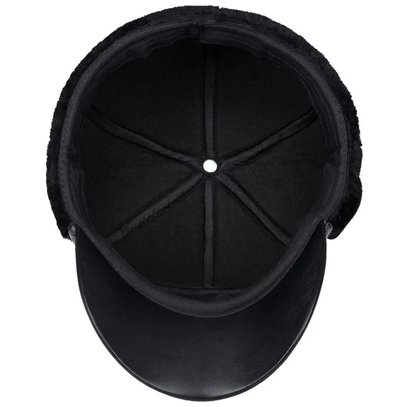 Chapéu de Inverno Quente Masculino Couro Preto Pelo Boné de Beisebol Masculino Snapback Feminino Casquette Bones Chapéu de Pai Gorras Abas para Orelhas Chapéu Grosso