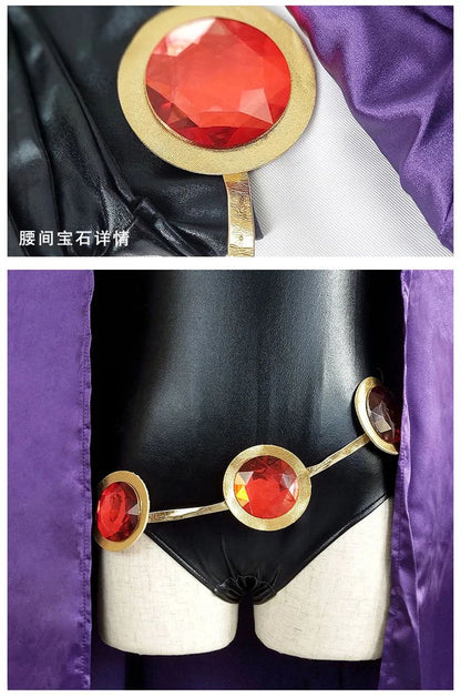 Teen  Raven Cosplay Costume Superhero Cloak Jumpsuits  Halloween Tight clothes + Cape + waist jewelry chain