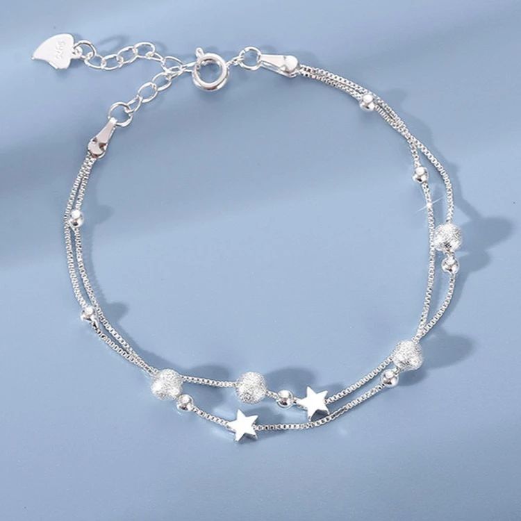 Niche Design Star Chain Tassel Bracelet for Women Fantasy Blue Crystal Beads Elastic Rope Bracelet Best Friend Jewelry Gifts