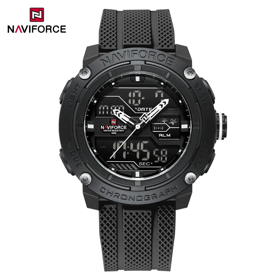 NAVIFORCE Sport Watch for Men Waterproof Dual Display Quartz Wristwatch Mens Digital Date Clock Military Stopwatch Reloj Hombre