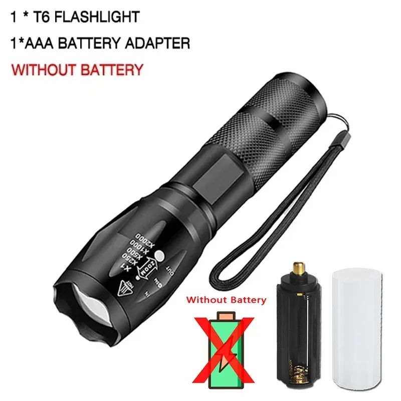High Power T6 LED Flashlights Camping Torch 5 Light Modes Zoom Light Aluminum Alloys Waterproof Material External 18650 Battery