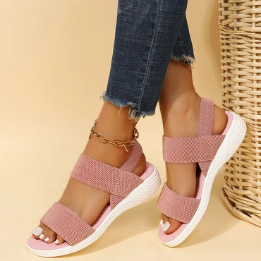 Women's Knit Elastic Cloth Wedge Sandals Slip On Lightweight Walking Sandals Women Plus Size Comfortable Summer Shoes Woman 2024