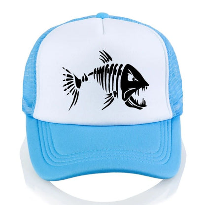 Boné de Beisebol com Ossos de Peixe Crânio Chapéu de Pesca ao Ar Livre Masculino Boné de Malha Respirável de Verão para Entusiastas da Pesca, Bonés Snapback Ajustáveis