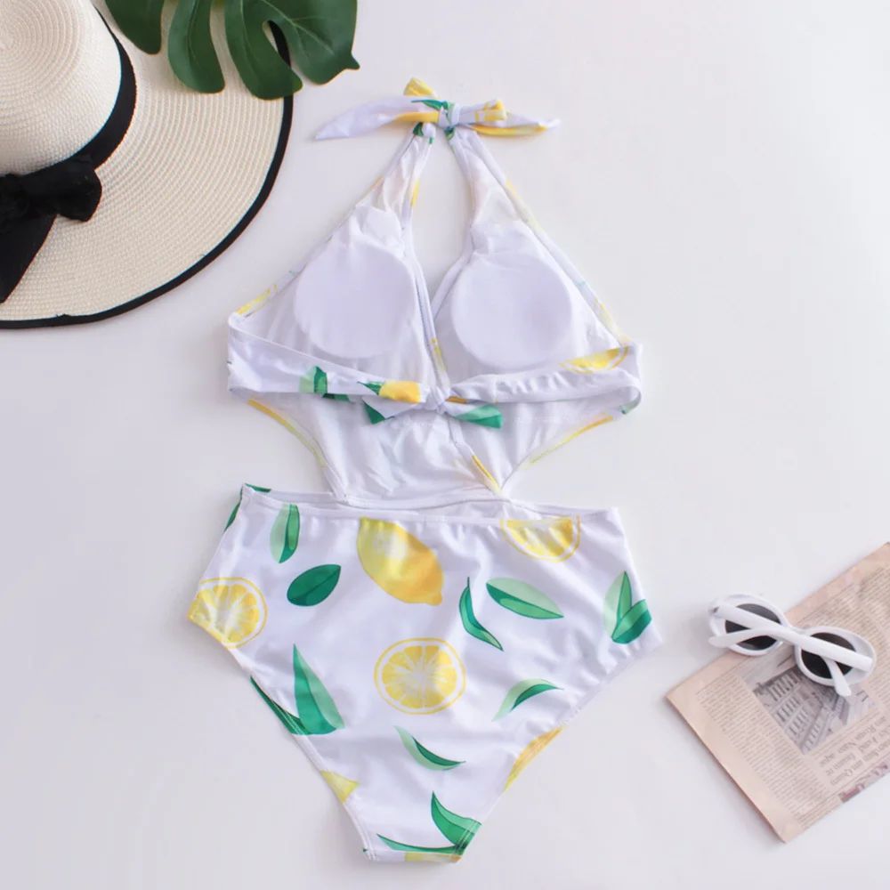 V-neck Halter Bikini Hollow Out Bandage Backless Monokini Vacation Swimwears Women Swimsuit Brazilian Beach Outfit Bathing Suits