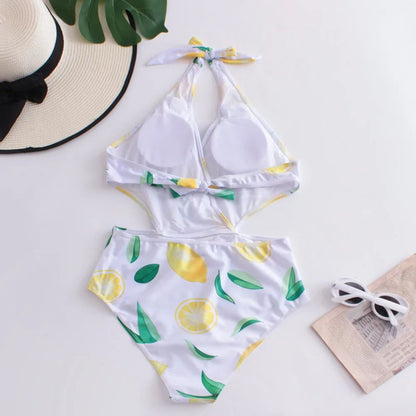 V-neck Halter Bikini Hollow Out Bandage Backless Monokini Vacation Swimwears Women Swimsuit Brazilian Beach Outfit Bathing Suits