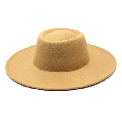 Classic British Style 9.5CM Big Wide Brim Fedora Hat For Women Fashion Autumn Winter Felt Church Hats Wedding Dress Jazz Cap
