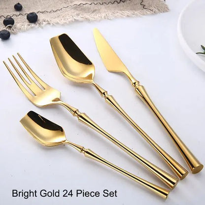 Conjunto de Talheres 24 Peças Aço Inox Fosco Preto Dourado Jogo de Talheres de Mesa Faca Colher Garfo Lavável em Lava-louças