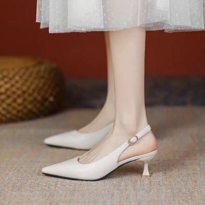 New Women's Sandals Pointed Toe Slingbacks Pumps Wedding Shoes Low Heels Dress Shoes Slip on Black Women Shoes