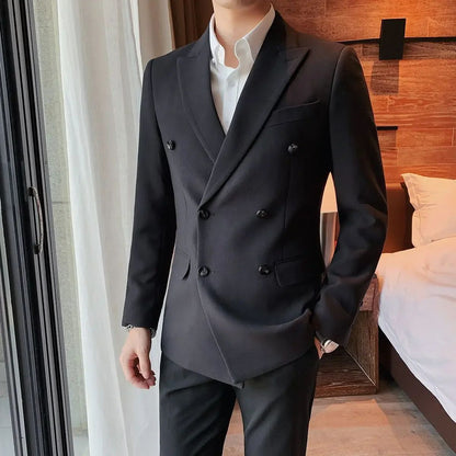 Jacket for Men Dress Jackets Coats Double Breasted Black Business Man Suits and Blazers Simple New in Korean Style Clothes 2025