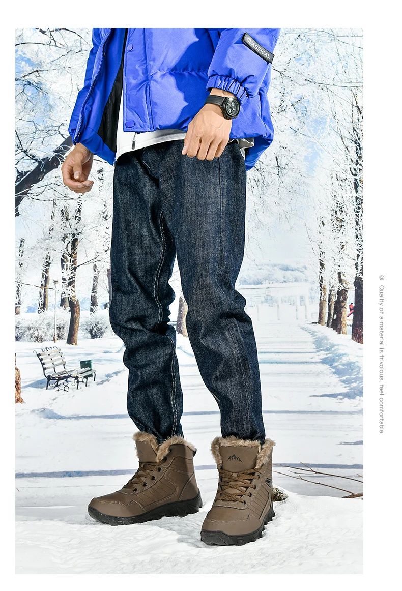 Calçados Masculinos 2025 Novas botas de inverno masculinas Pantufas Quentes Impermeáveis Antiderrapantes Tênis de pelúcia Botas de couro Masculinas Tamanho Plus 48