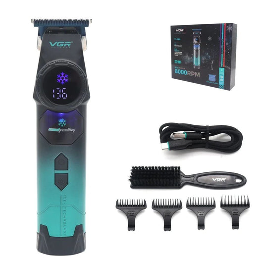 VGR V-946 Professional Ice Tech Hair Trimmer DLC Blade 0 Gap 8000RPM Brushless Blue Ceramic For Men Beard Trimming Grooming