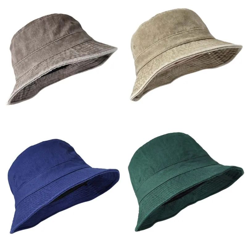 Korean Big Head Washed Denim Bucket Hats Men Cotton Sun Hat Plus Size 64cm Oversize Bob Panama Unisex Big Size Fisherman Cap