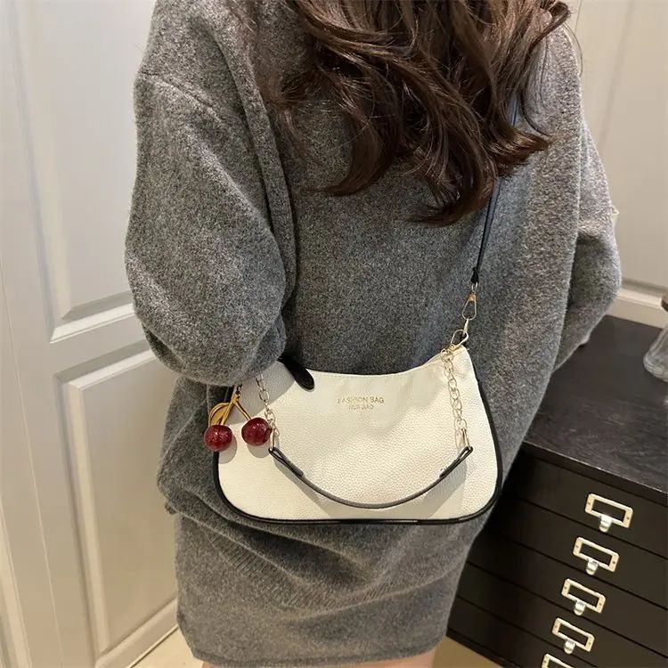 Cherry Pedant Shoulder Underarm Bag Women's Fashion Handbags Causal Hobos Purses Ladies Hand Bags Pu Leather for Work Travel